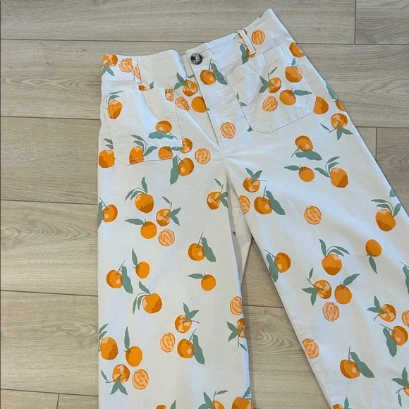 Anthropologie Maeve Colette Pant Orange Print wide Leg. - Picture 5 of 14